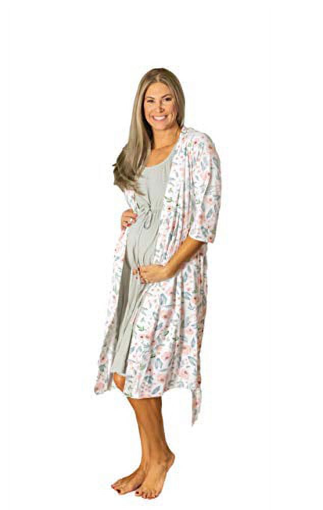 3 in 1 Maternity Labor Delivery Nursing Hospital Birthing Gown & Matching Robe (L/XL pre pregnancy 12-20, Ivyrobe/GreyLG) - image 2 of 6