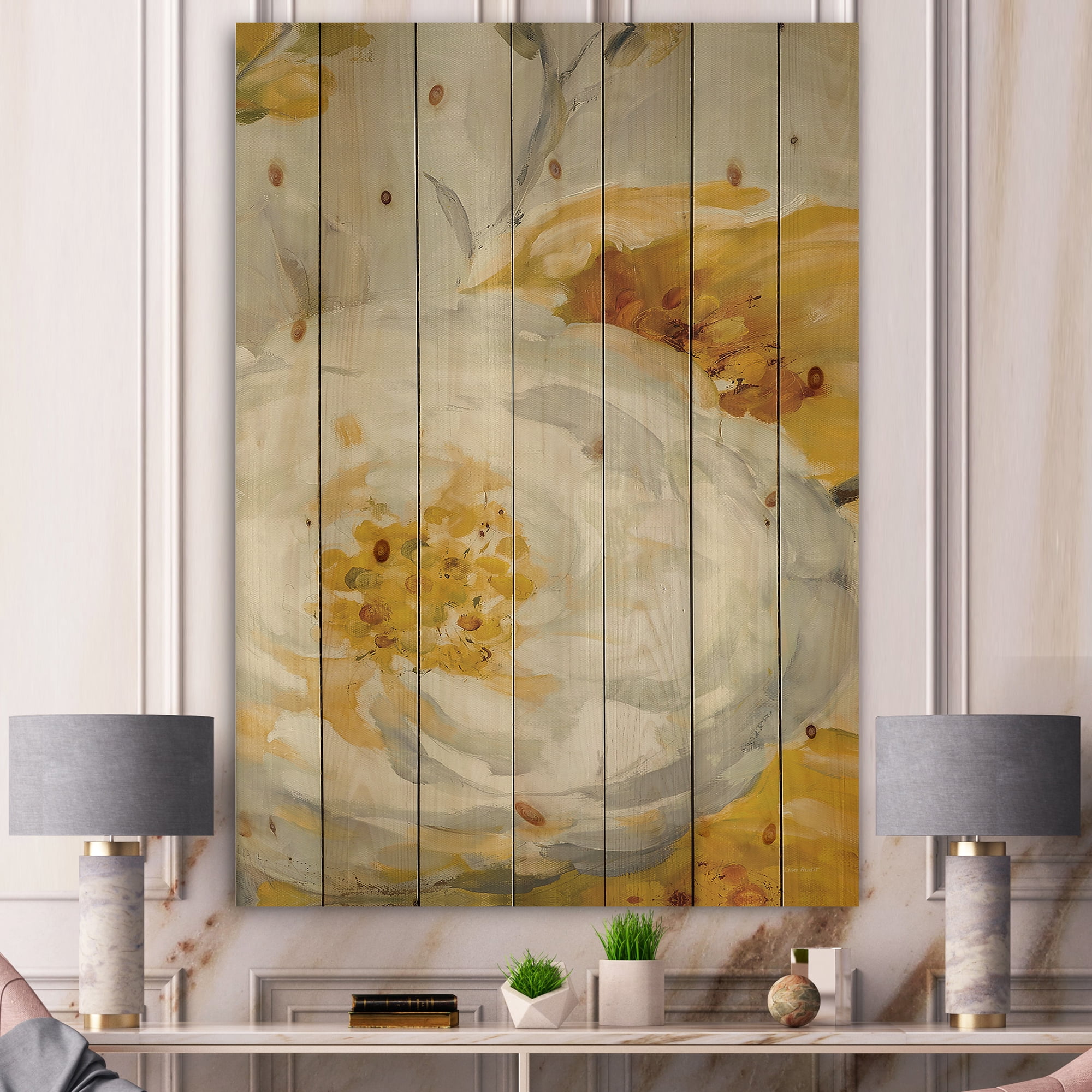 Designart 'Sunshine Yellow Flower I' Floral Print on Natural Pine Wood