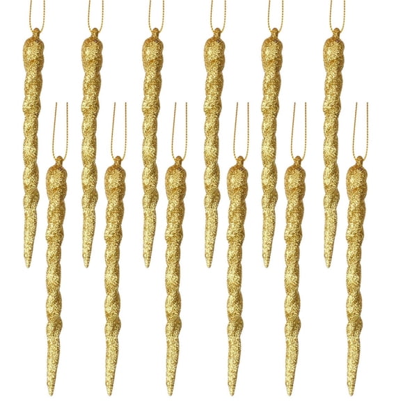 Vesil Gold Glitter Icicle Christmas Decorations, 12 pcs