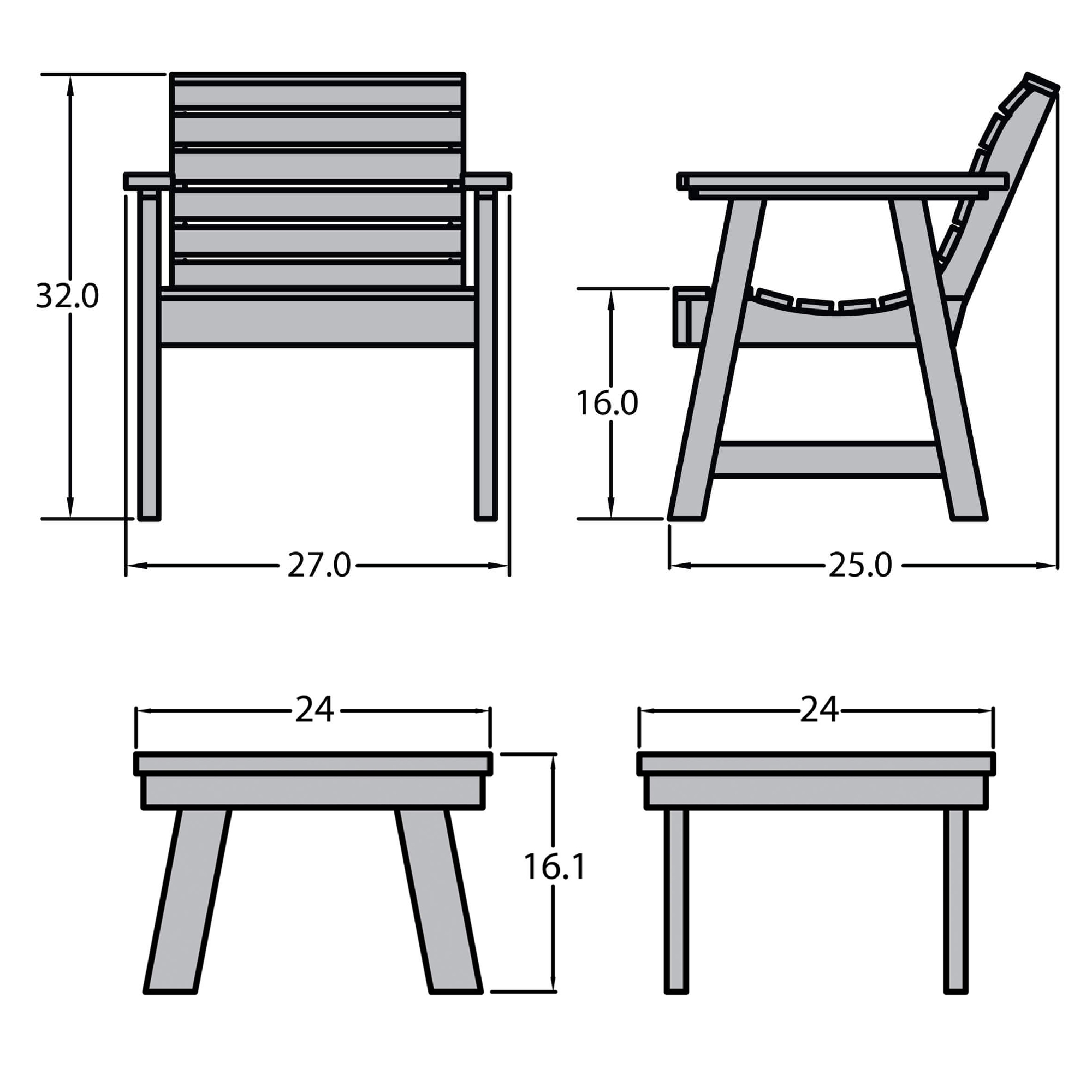 Highwood USA 2 Weatherly Garden Chairs with 1 Square Side Table Patio Furniture Sets - image 5 of 10