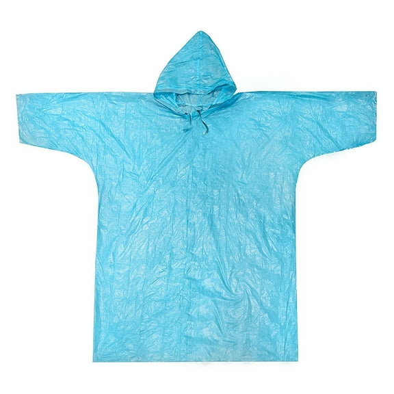 (4-Pack) Emergency Poncho Blue Polyethylene Rain Gear Camping One Size 4pk