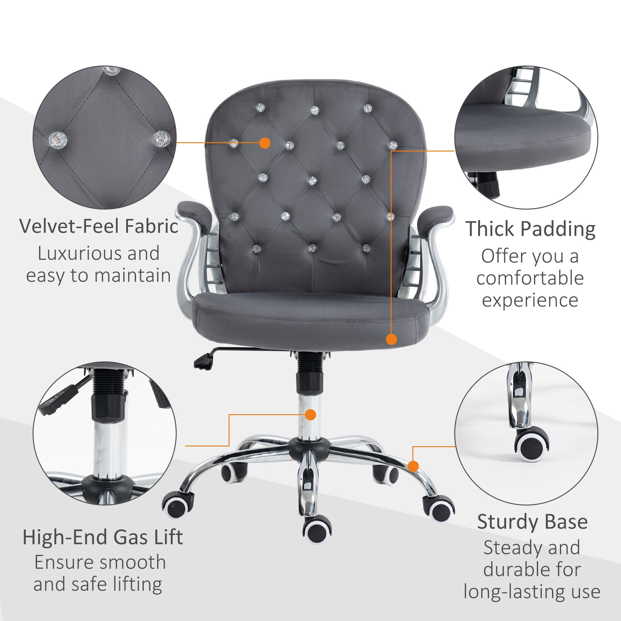 Vinsetto Button Tufted Home Office Chair with Adjustable Height Armrests