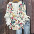 thumbnail image 2 of 3/4 Sleeve Tops, Womens Blouses Trendy 2025 Button up Ruffle Short Sleeve T Shirts Floral Print Ruffle 3/4 Sleeve V-Neck Shirts Spring Summer Tunic Tops, MR-4, XL, 2 of 5