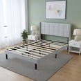 thumbnail image 4 of Gewnee Light Grey Full Size Platform Bed Frame Linen Upholstered Tufted Headboard Solid Wood Slat Support with Center Leg for Bedroom No Box Spring, 4 of 16