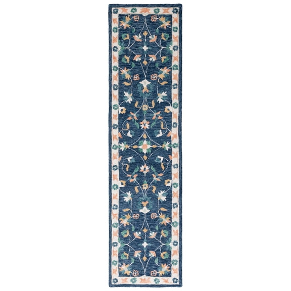 SAFAVIEH Micro-Loop Lavina Medallion Runner Rug, Blue/Ivory, 2'3" x 9'