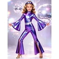 thumbnail image 4 of Miaeowve Girls Metallic Long Sleeve Flared Jumpsuits 70s Party Outfit Disco Hippie Fancy Dress Up Blue 6, 4 of 7