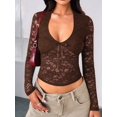 thumbnail image 5 of Women Y2K Lace Crop Top U Neck Bow-Knot Club Concert Clothes Going Out Tops Brown XXL, 5 of 7