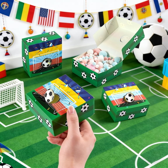 erdimoy 3D Soccer Goal Print Candy Treat Boxes, Football Themed Paper Gift Favor Boxes for Sports Birthday Party Supplies (10 Pack)