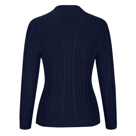 QUYUON Dress Sweaters for Women Clearance Women s Mock Neck Long Sleeve Tunic Sweater High Neck Knit Jumper Tops Solid Color Cable Knitted Winter Warm Sweaters Pullover Sweatshirts Blue XXL