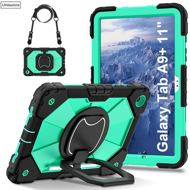 For Samsung Tab A9+ A9 Plus SM-X210 X110 A8 10.5 SM-X200 A7 Lite T220 Case Rotation Hand Ring Kids Stand Shockproof Tablet Cover Black Mint Green Tab A7 Lite 8.7 inch