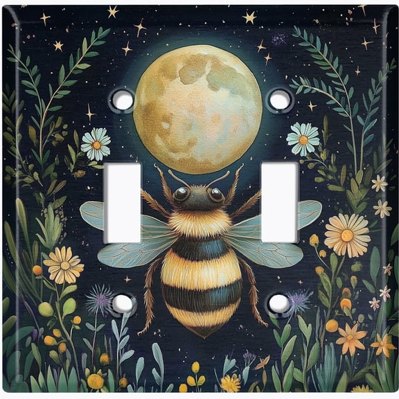 Metal Light Switch Wall Plate Outlet Cover (Printed Image of Moon Bee - Double Toggle)