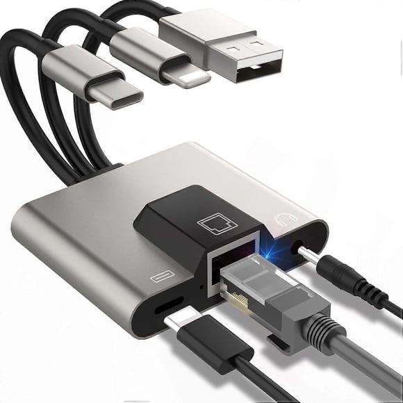 NK-1056S iP USB-A Type-C 3-in-1 Ethernet Adapter with 3.5mm Audio Jack for Windows Mac OS Phone Pad