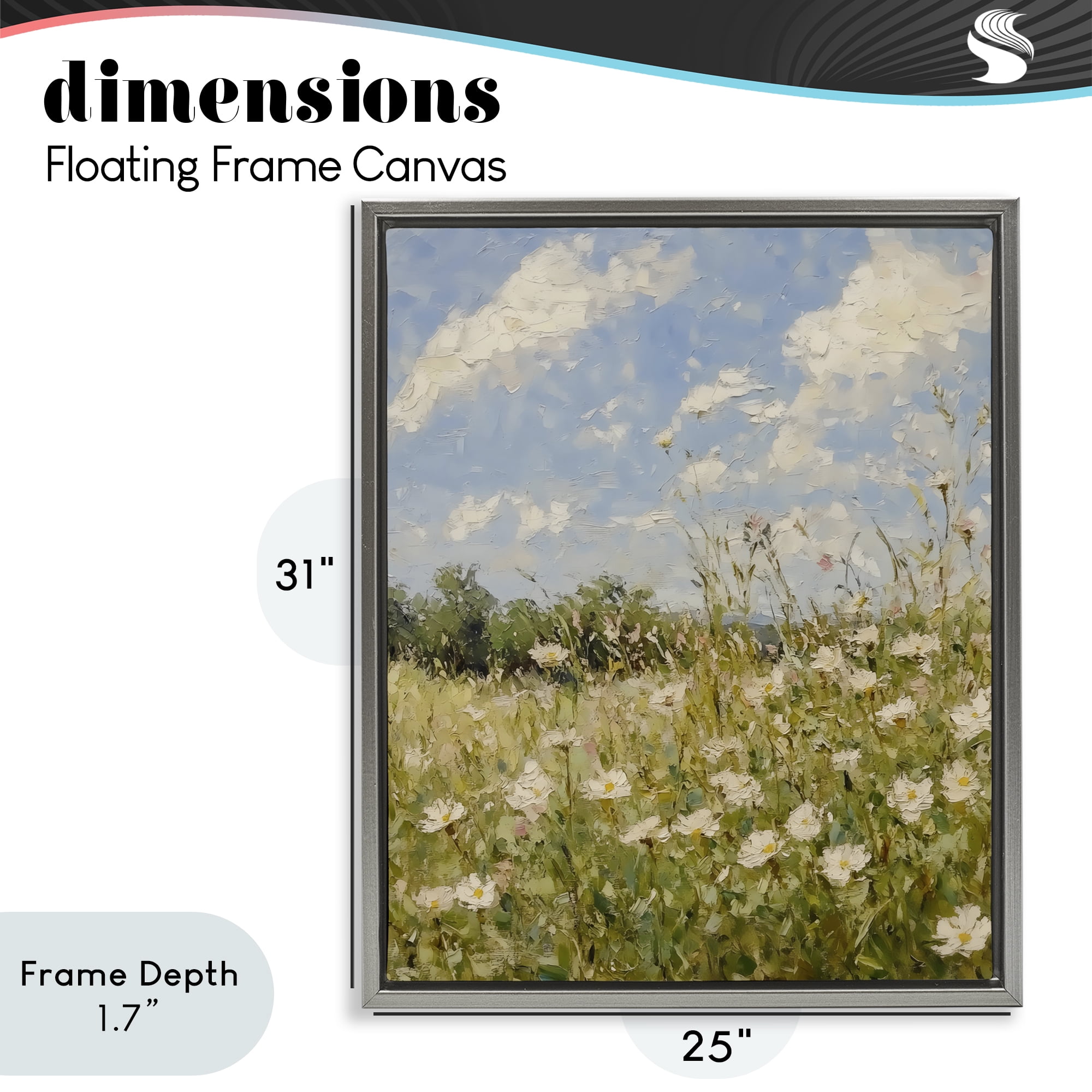 Stupell Industries Wildflower Field Beneath Blue Sky Gray Framed Floater Canvas Wall Art, design by LSR Design Studio