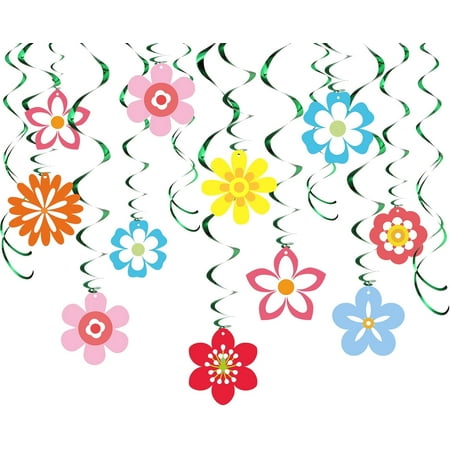 Image of 54 Pieces 4 x 6 Inch Summer Flower Party Decor - Hanging Cutouts and Swirl Decoration