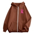 thumbnail image 5 of Womens Fall Zip Up Hoodies Breast Cancer Awareness SweatshirtsSurvivor Support Shirts Women, Drawstring, Pink Ribbon Print Long Sleeve Winter Comfy Track Jackets with Pocket Brown S, 5 of 7
