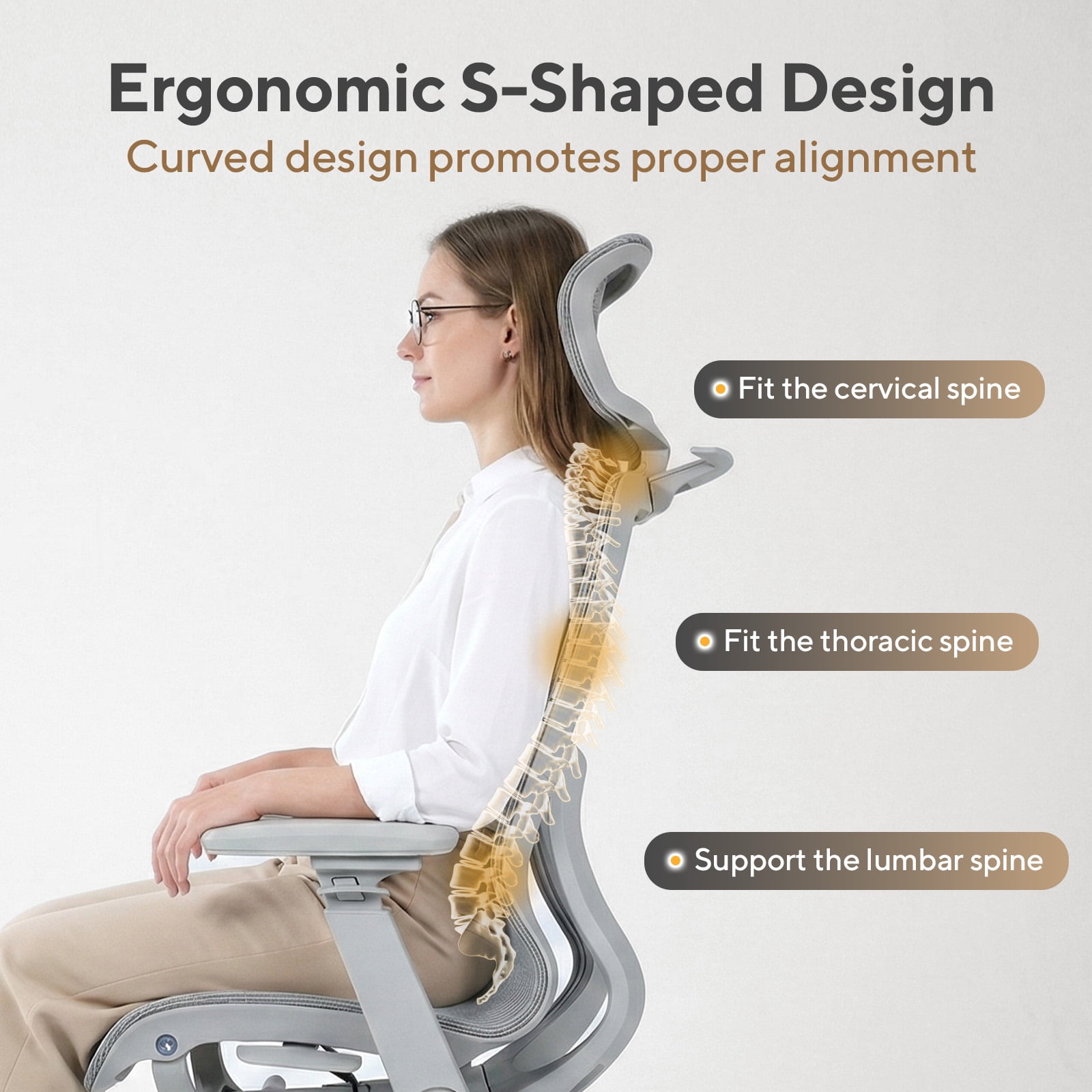 Nouhaus Airex Gray Mesh, High Back, Headrest, 3D Armrests, 3-Level Tilt, Wide Cushion Office Chair for Home & Office
