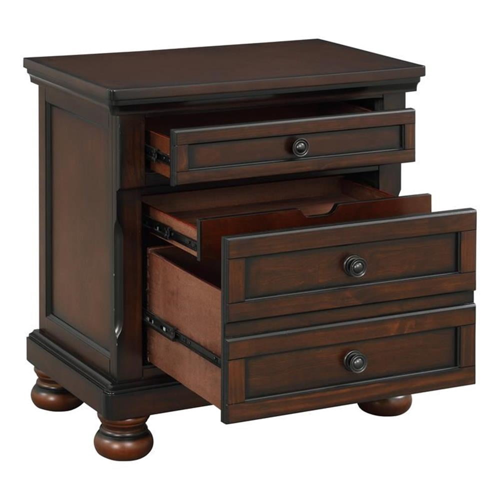Pemberley Row Wood Brown Cherry Nightstand Rectangular 3-Drawers 30" Assembled