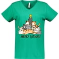 thumbnail image 3 of Inktastic Merry Catmas with Cat Tree and Yellow Star Women's V-Neck T-Shirt, 3 of 5