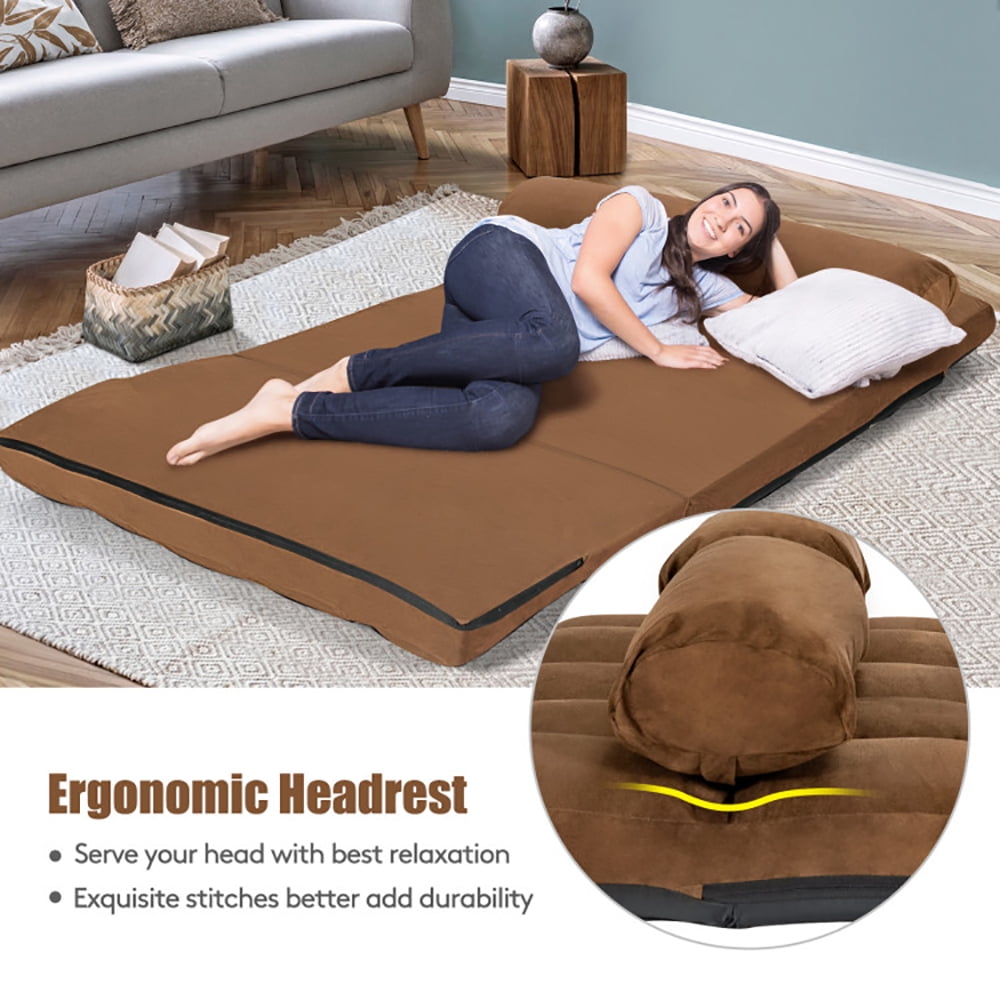Finihen Fold Sofa Bed, Fold Out Couch, 6-Position Foldable Floor Sofa Bed with Detachable Cloth Cover, Washable Cover, Brown Finihen Fold Sofa Bed, Fold Out Couch, 6-Position Foldable Floor Sofa Bed with Detachable Cloth Cover, Washable Cover, Brown