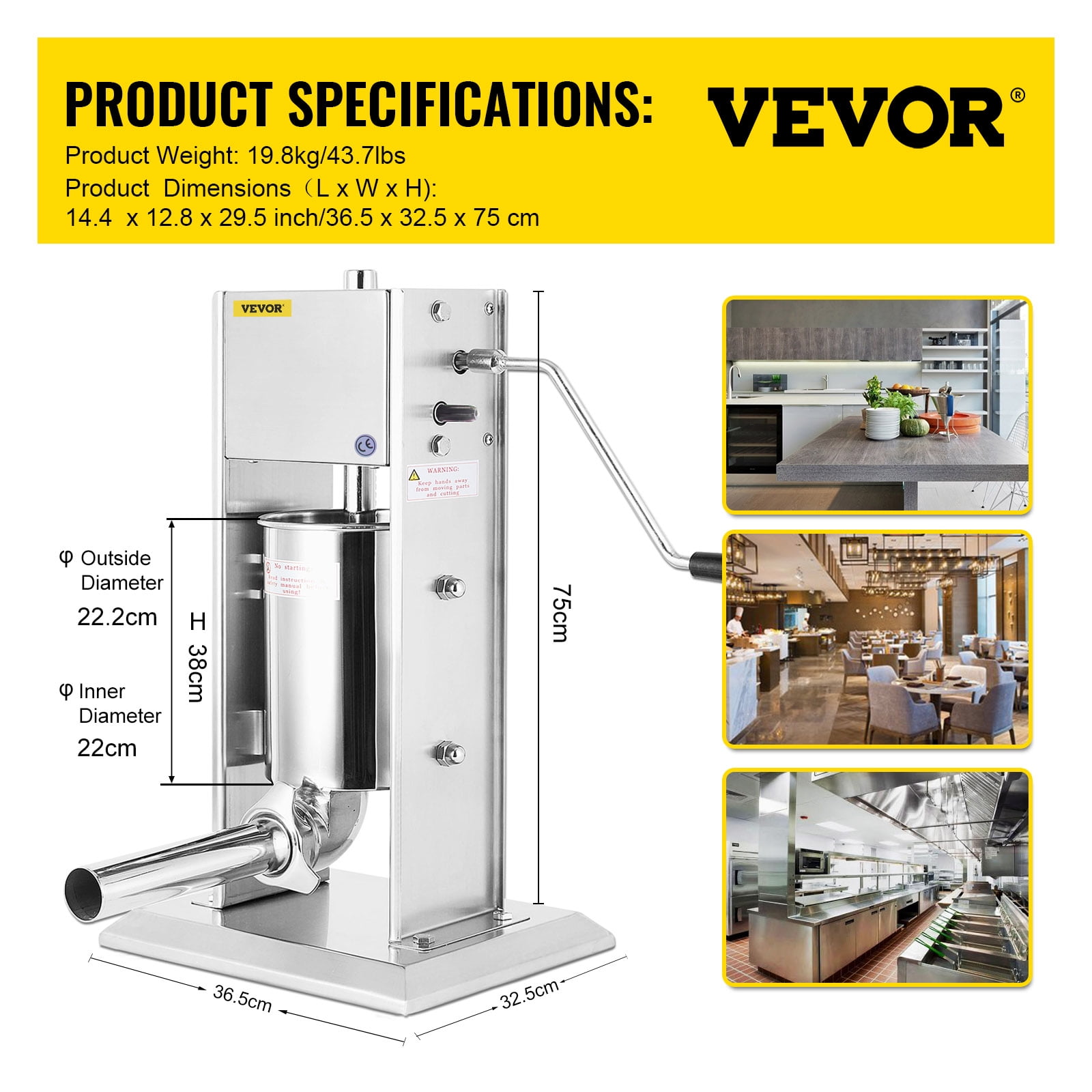 VEVOR 15L/45.2lbs Sausage Stuffer 2 Speed CE&SGS Standards Stainless Steel Vertical Sausage Maker