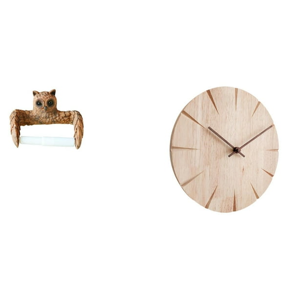 Soporte Creativo Para Papel Higiénico Con Forma De Búho, Organizador De Toallas, Dibujos Animados, Fácil Instalación, Dispensador De Rollos, Reloj De Pared De Madera Maciza, Colgante,