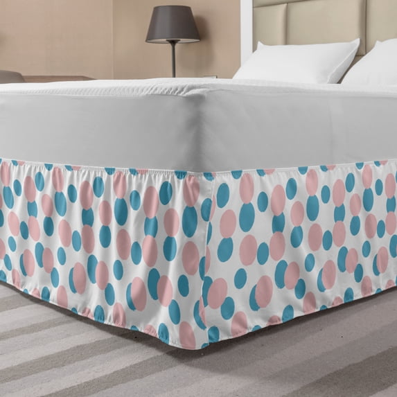 Blue and Pink Bed Skirt, Pastel Pattern with Continuous Brush Drawn Style Rounds, Elastic Bedskirt Dust Ruffle Wrap Around for Bedding Decor, 4 Sizes, Blush and Deep Sky Blue, by Ambesonne