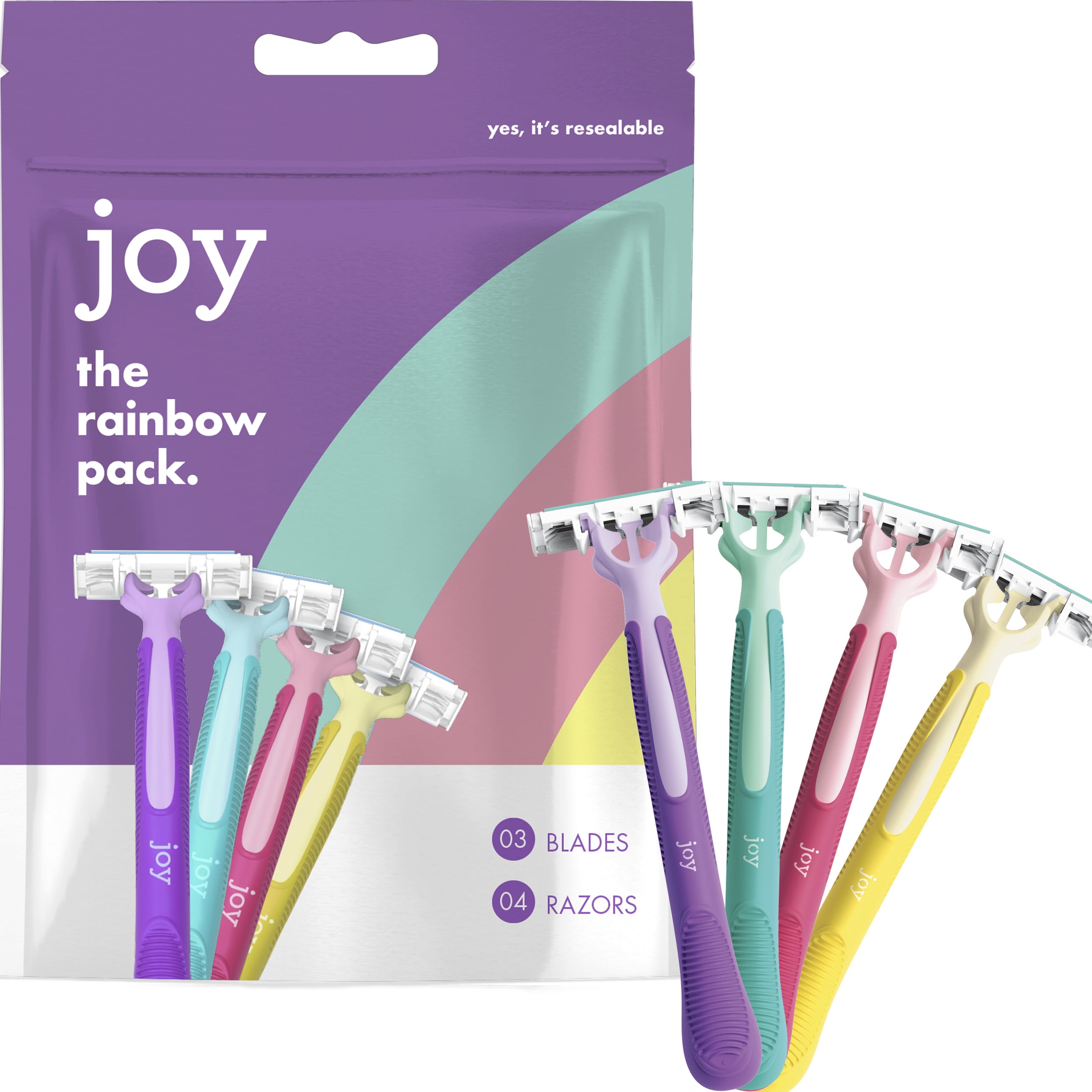 Joy Disposable Razors for Women, Rainbow Pack, 4 Razors