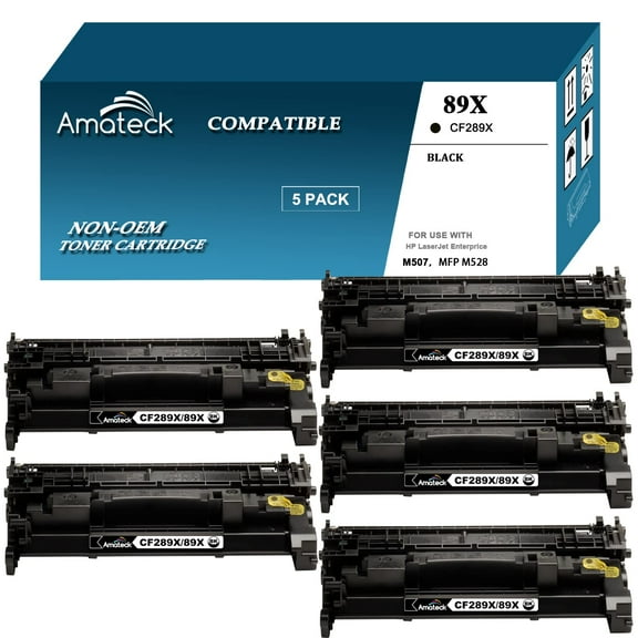 Amateck Compatible Toner Cartridge Replacement for HP CF289X 89X 5 Pack for Laserjet Enterprise Flow MFP M528c, Laserjet Enterprise Flow MFP M528z, M507dn, M507dng, M507n, M507x, M528dn, M528f