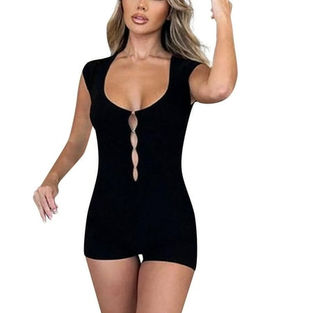 

Women s Short Sleeve Jumpsuit Bodysuit Bodycon Shorts Stretchy Onesie Romper