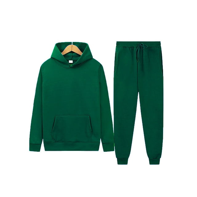 Innerwin Sweatshirts+Pant Outfits Two Pieces Men Tracksuit Set Sports 2 Pcs Fleece Jogger Sets Dark Green L
