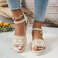 thumbnail image 2 of Womens Lace Platform Dressy Sandals White Boho Bridal Wedding Woven Rope Wedge High Heel Espadrilles Sandals, 2 of 6