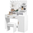 thumbnail image 1 of CoSoTower Illuminated Dressing Table Set, LED Vanity Table Set with Stool, LED Mirror, Drawer and Cabinet Shelves for Bedroom, 1 of 7