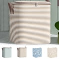 thumbnail image 4 of 1 Pc Laundry Hamper Large Collapsible Laundry Basket, Freestanding Waterproof Clothes Hamper Storage with Easy Carry Handles for Clothes in Bedroom Bathroom College Dorm for Adults, Beige Stripes, 4 of 4