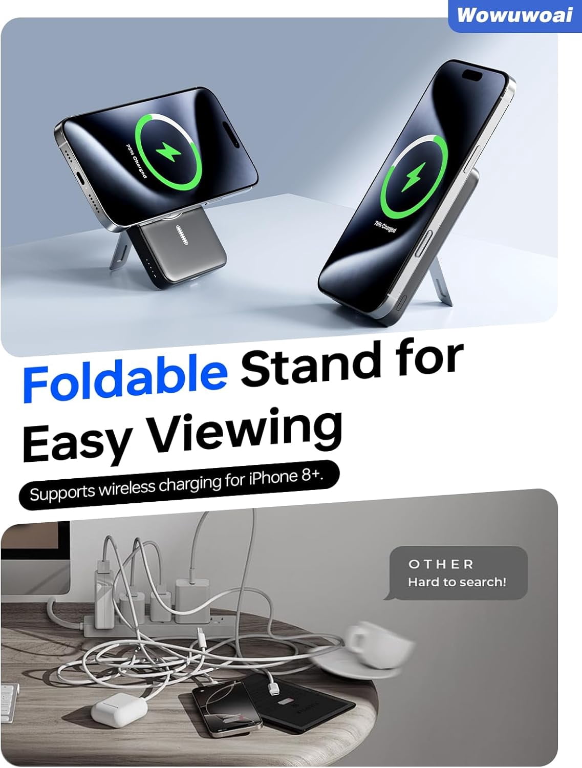 for Magsafe Portable Charger,10000mAh Wireless Magnetic Power Bank with USB C Charging and stand, Travel Essential Battery Pack Compatible iPhone 17/air/16/15/14/13/12 Series