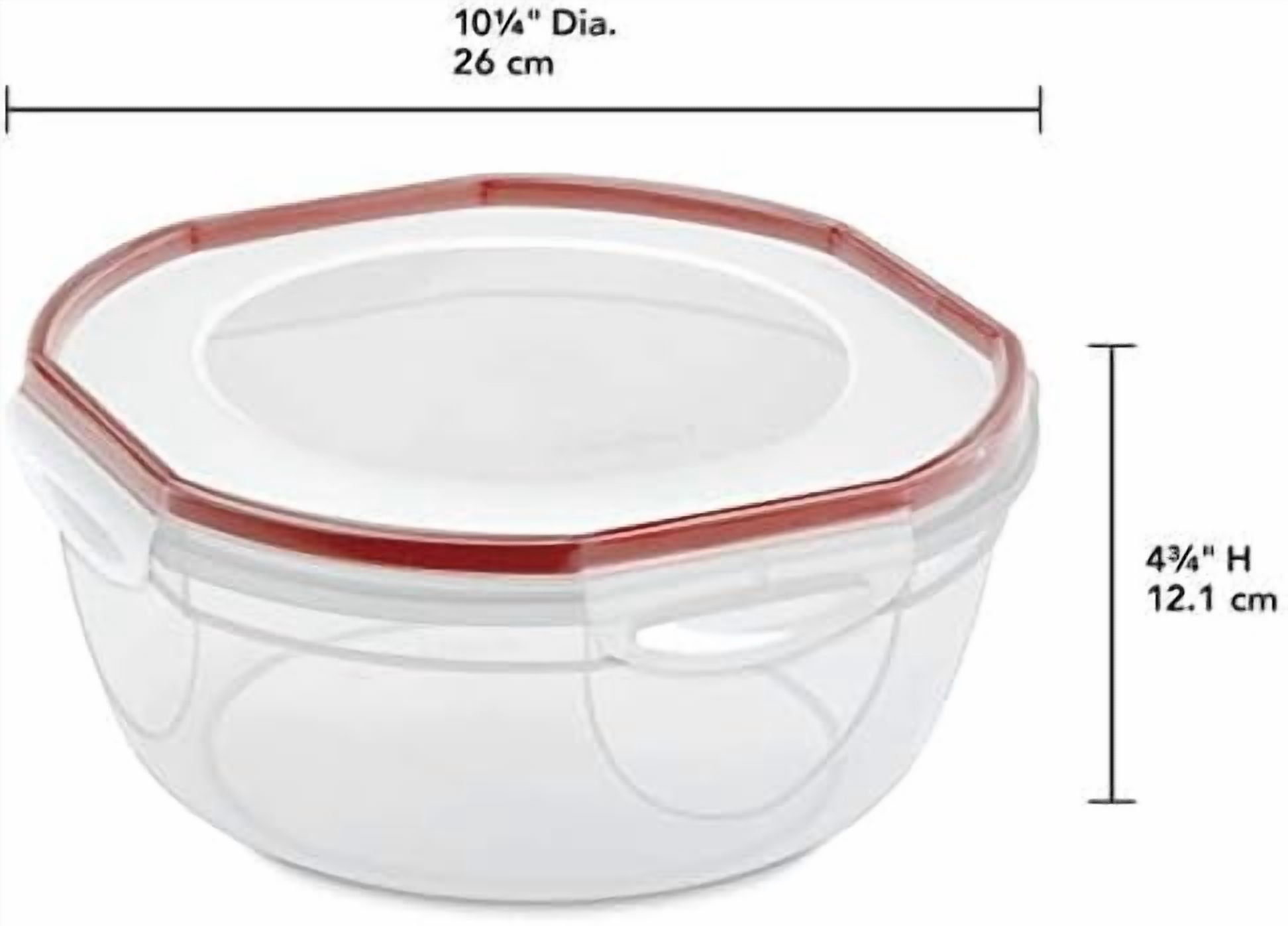 Ultra-Seal 4.7 Qt Bowl, Large Airtight Food Storage Container, Latching Lid, Microwave and Dishwasher Safe, Clear With Red Gasket, 4-Pack