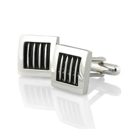 Zodaca Silver Square Cufflinks with 5 Black Stripes