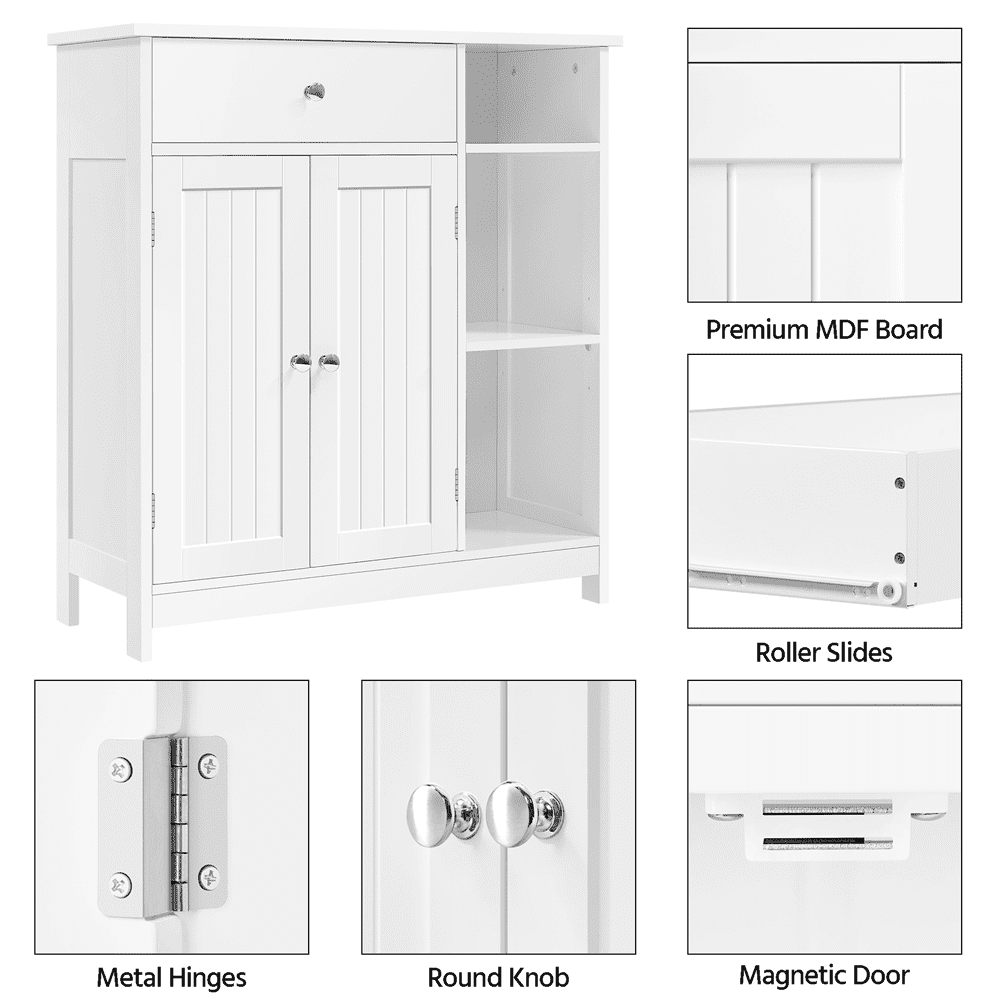 Alden Design Large Wooden Bathroom Floor Cabinet with Drawer for Living Room, White