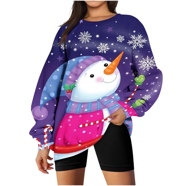 Sudaderas Navideñas de Cuello Redondo Para Mujer, Sudaderas Con Capucha de Manga Larga, Estampado Informal, Tops Holgados Con Cordón Y Bolsillos Odeerbi ODB193064