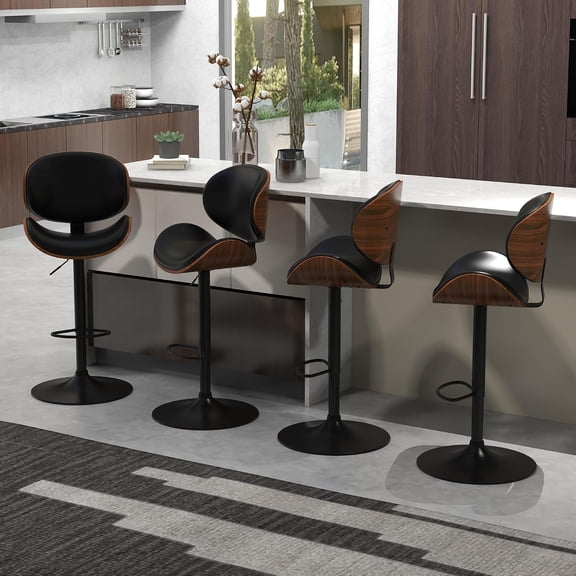 Westice Bar Stools Set of 4, Faux Leather Swivel Counter Stools for Kitchen Island, Spacious Bentwood Seat & Back, Black