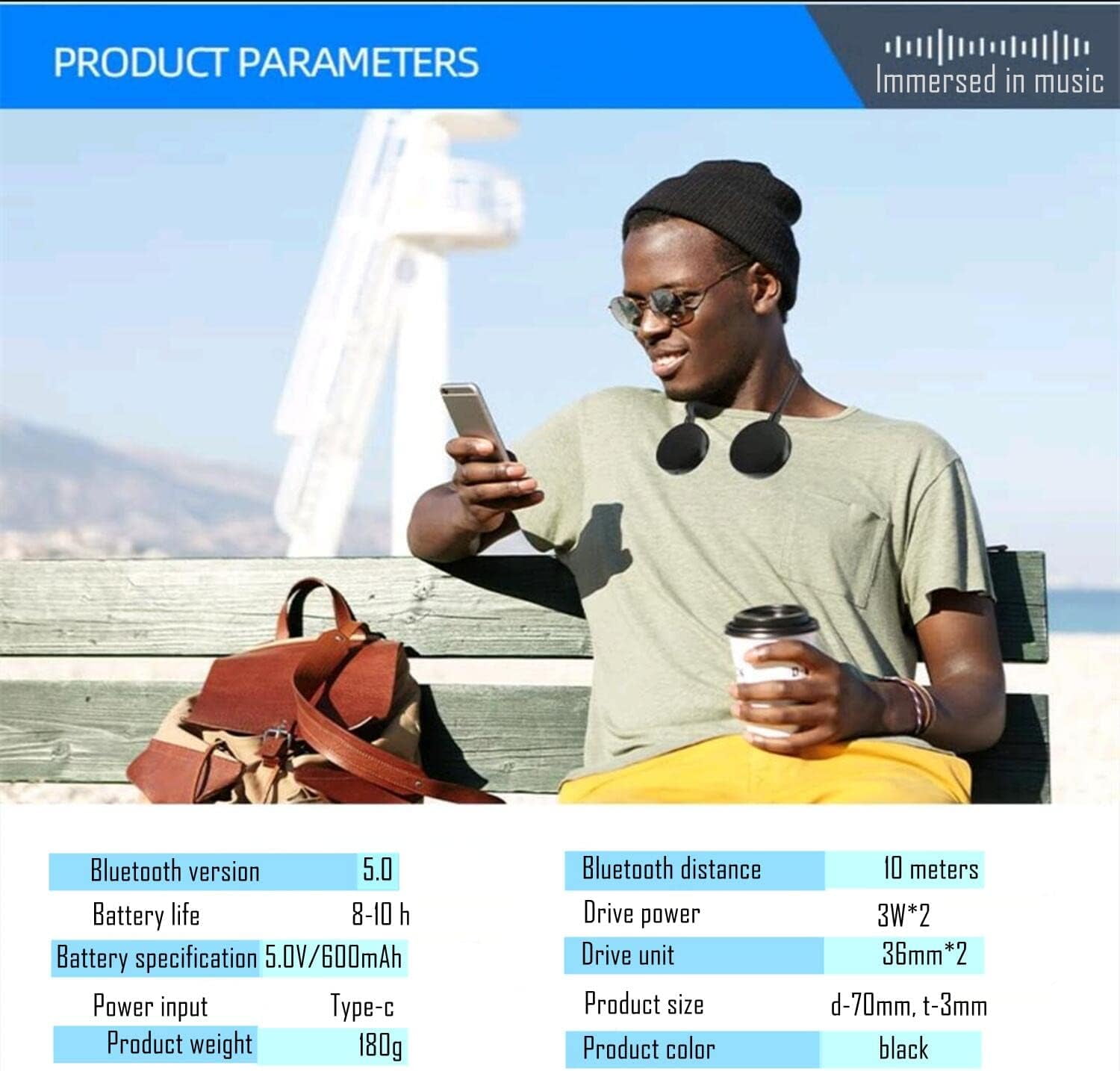 Neck Speaker with Stereo Sound - Bluetooth 5.3, IPX5 Waterproof, 15H Playtime, Lightweight Hands-Free Speaker for Sports, Outdoors & Home