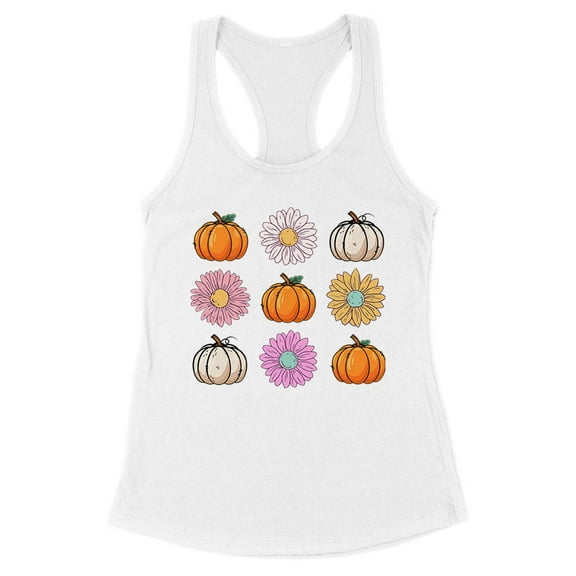 Fall Pumpkins and Flowers Tank Top Fitted Racerback Women's Large White