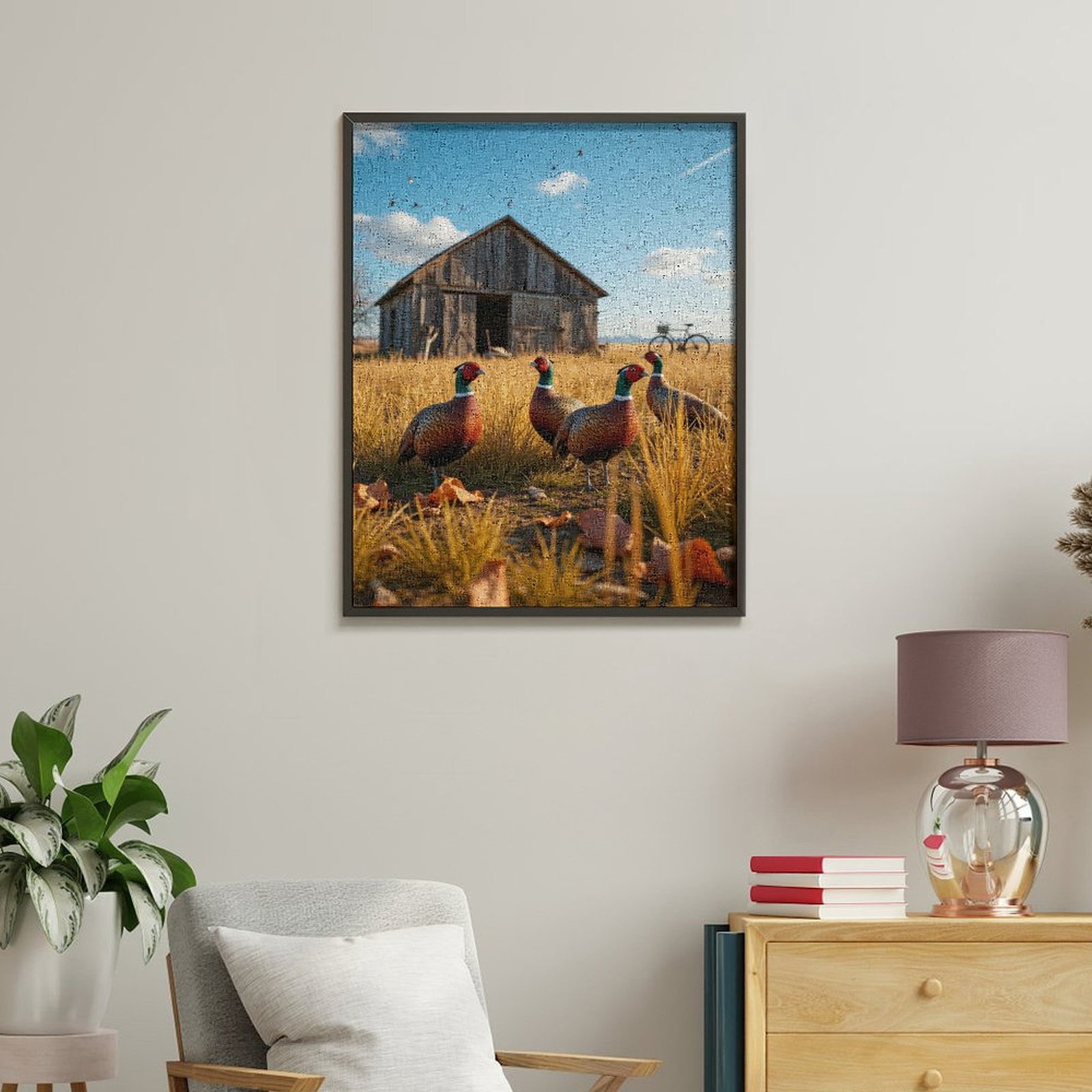Paint By Numbers Kit for Adults Beginner - DIY Pheasants Autumn Barn Bicycle Scene Canvas Painting Kits for Adults, Frameless Paint By Number for Adults for Home Wall Decor 16x20 Inch