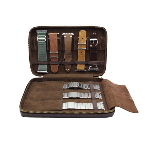Leather Watch Strap Storage Case - Fits 8 Bands Including Metal Bands Compatible with Apple Watch, Samsung, Android Wear Smartwatch Bracelets - Unisex