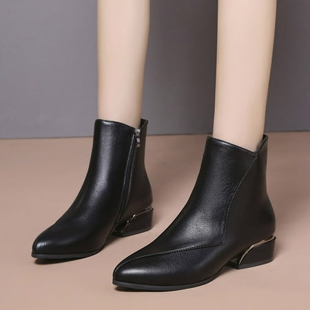 

KEUSN Fashionable Autumn Winter Women Ankle Boot Thick Heel Low Heel Solid Color Side Zipper Simple Design Casuale Style
