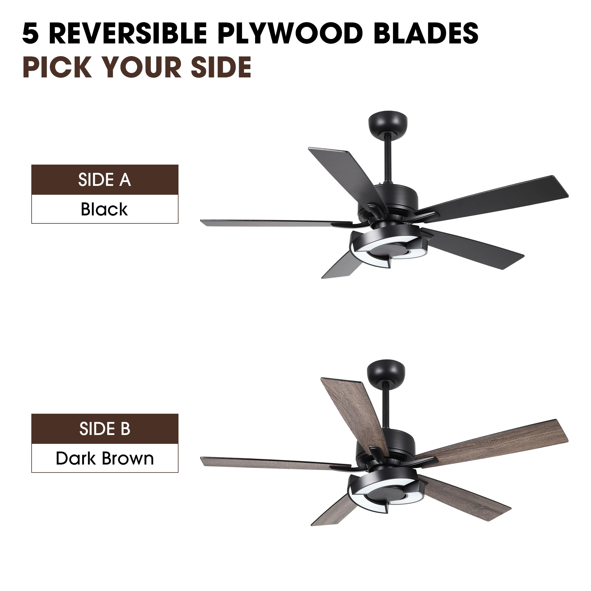 Parrot Uncle 52" Modern Dimmable LED Chandelier Ceiling Fan with Remote, Double-sided Blades, 3CCT, 6 Speeds, Reversible DC Motor