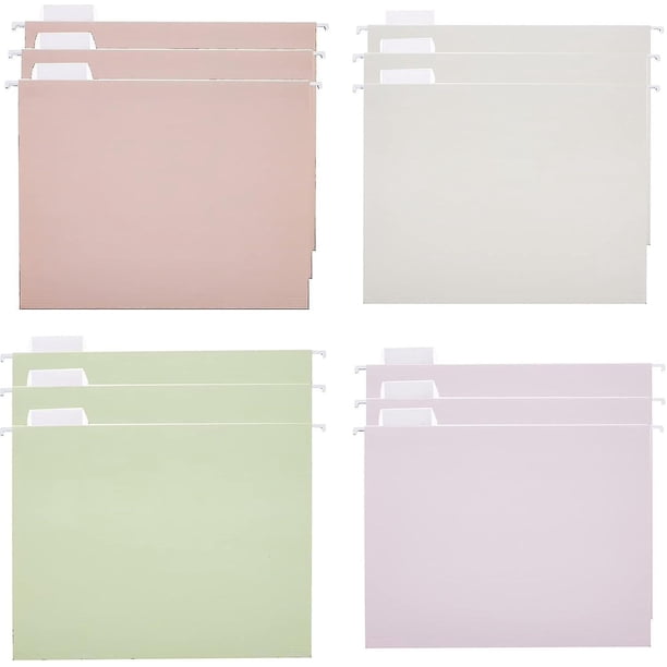 12 Pack Hanging File Folders Filing Cabinet Organizer Letter Size 1/5 Cut Adjustable Tabs Decorative For Home Office School Classroom,4 Colors