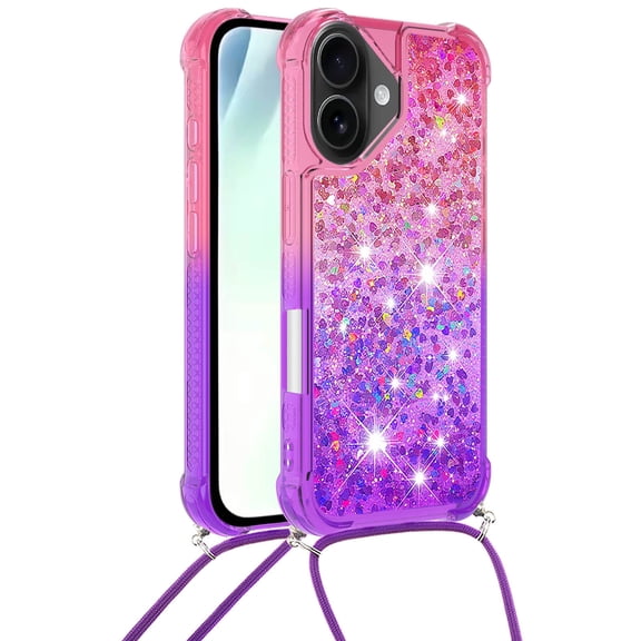 GY-MCKK for iPhone 17 Case Girls Women Cute Glitter Soft TPU Phone Case with Strap Lanyard Shockproof Protective Cover-B2