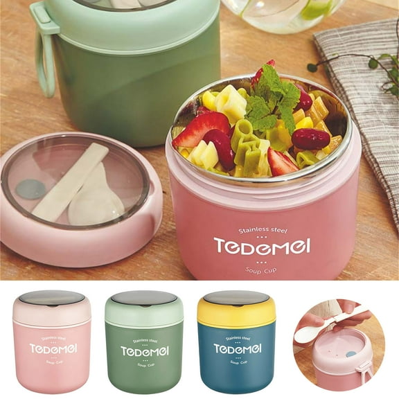 Stainless Steel Insulated Soup Cup with Spoon, 16oz Sealed Thermal Food Container for Hot Meals, Leakproof & Dishwasher Safe for Easy Cleaning, Ideal for Office Lunches, Educational Meals,