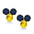 thumbnail image 2 of Gem Stone King 14K Yellow Gold Blue Sapphire and Yellow Sapphire Three Stone Stud Earrings for Women (0.87 Cttw, Gemstone September Birthstone, Round 3MM), 2 of 4