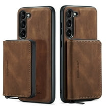 Dteck Detachable Zipper Wallet Case for Samsung Galaxy S23,Magnetic Leather Card Pocket Bag Removable 2 in 1 Case Shockproof Rubber Kickstand Cover,Brown